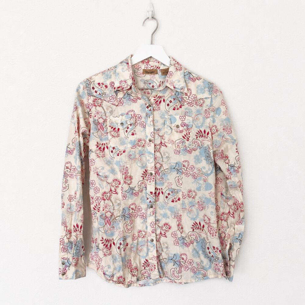 Wrangler Floral Paisley Pearl Snap Western Shirt Women’s L Cottage Cowgirl Boho